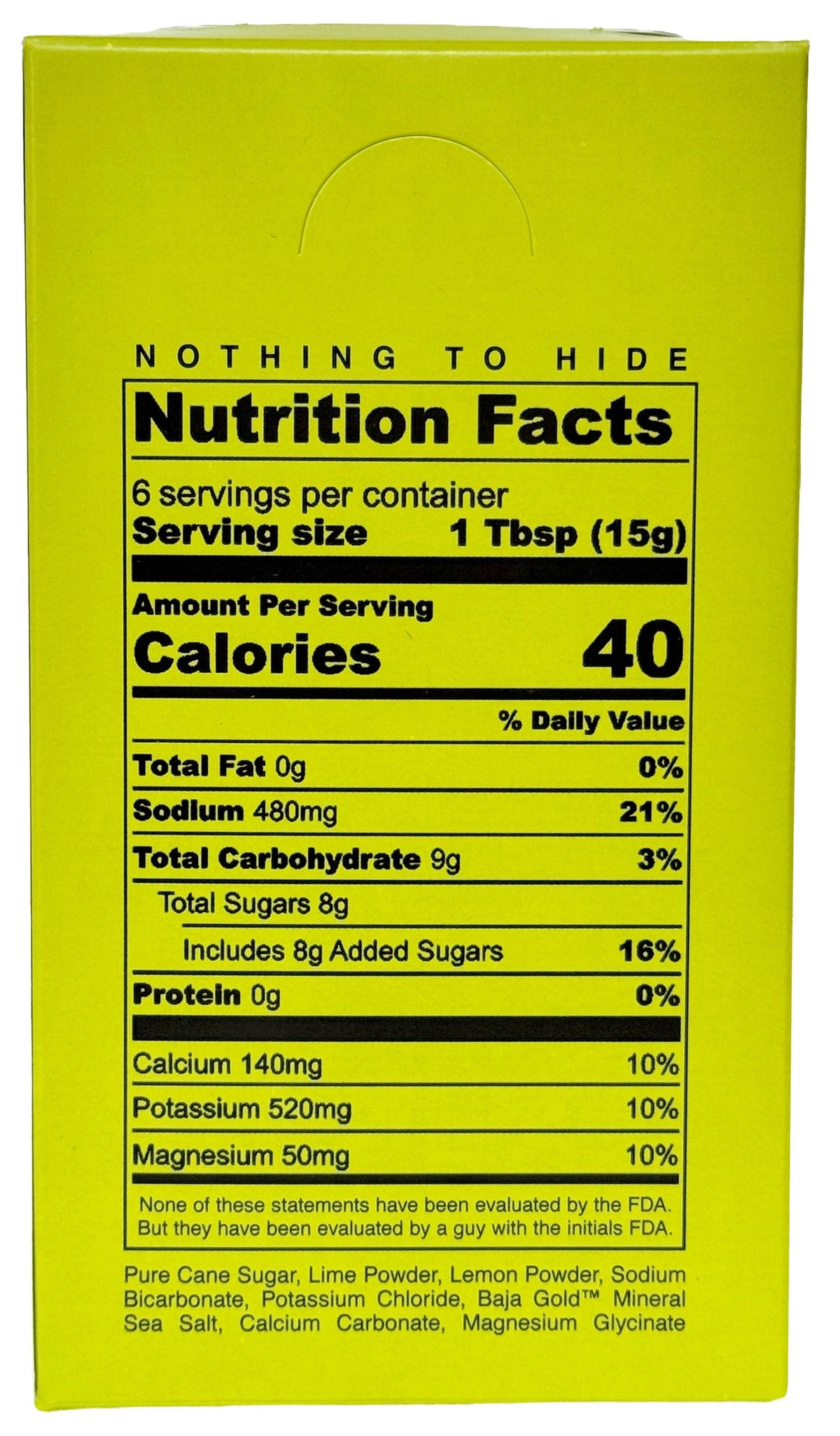 NO YELLOW 5 LEMON LIME STICKS Nutritional Facts