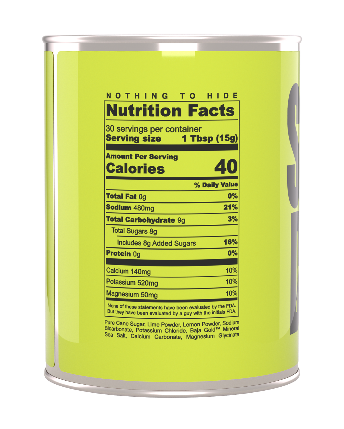 NO YELLOW 5 LEMON LIME Nutritional Facts